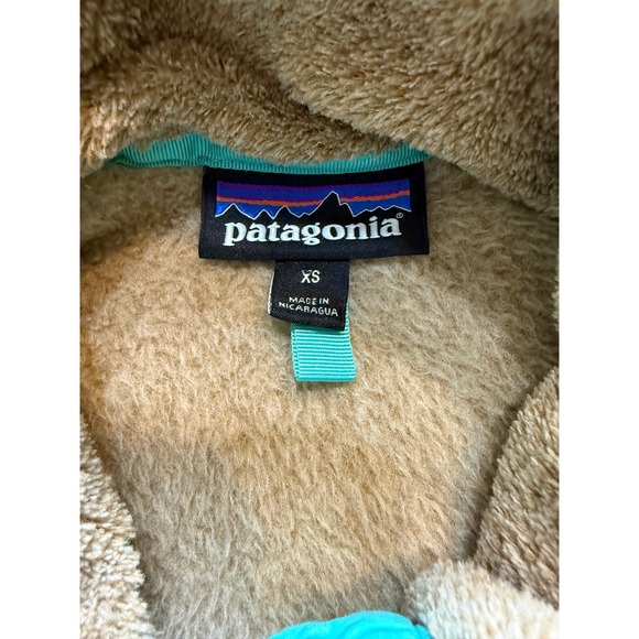 Womens Patagonia Synchilla Snap T Fleece Pullover Tan XS Teal Trim - Picture 4 of 6
